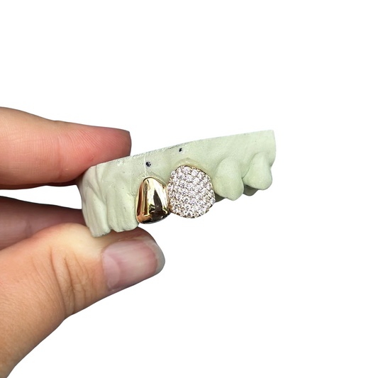 2 Piece Iced Out Canine & Solid Incisor Grillz Set