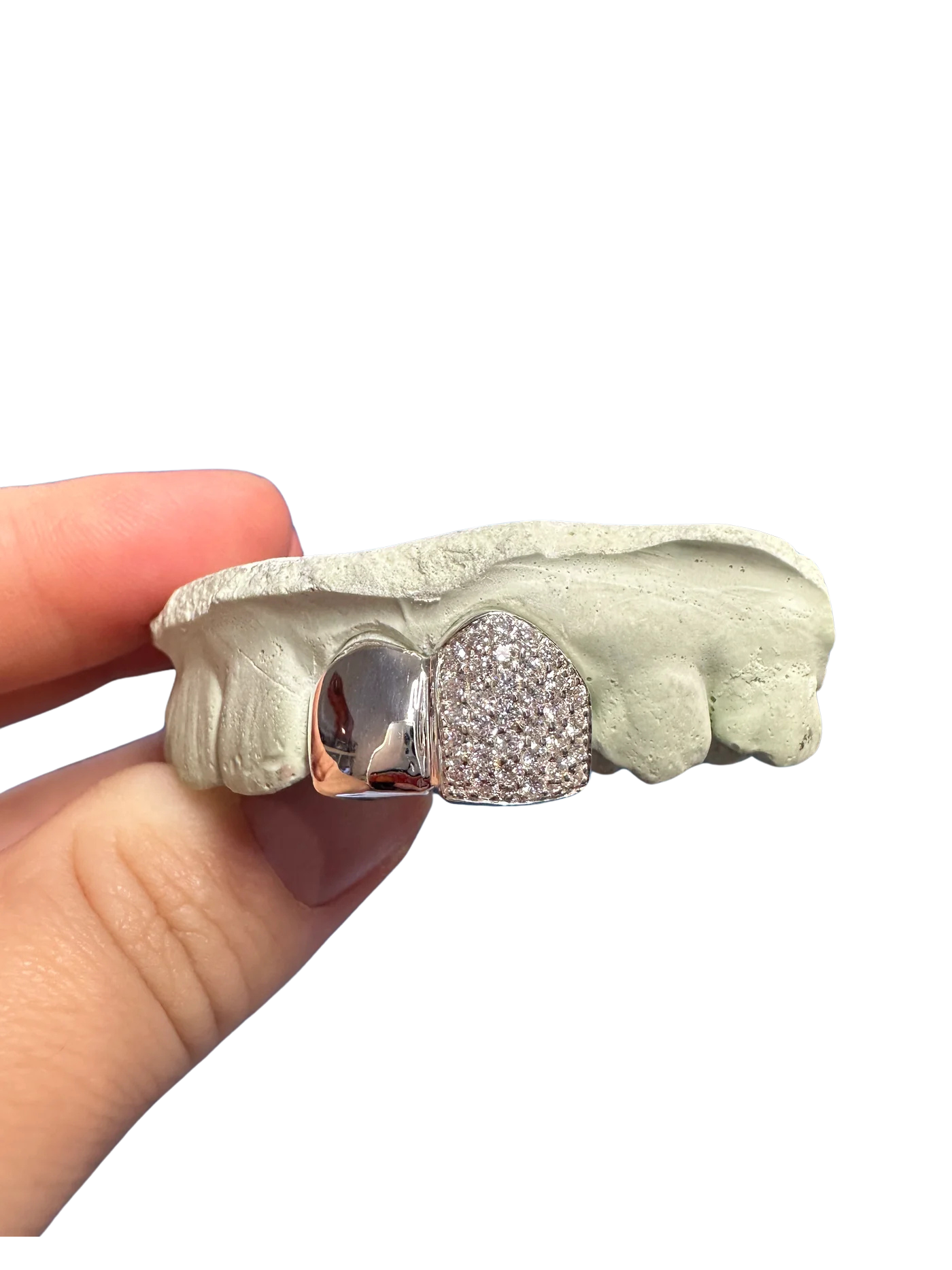2 Piece Iced Out Canine & Solid Incisor Grillz Set